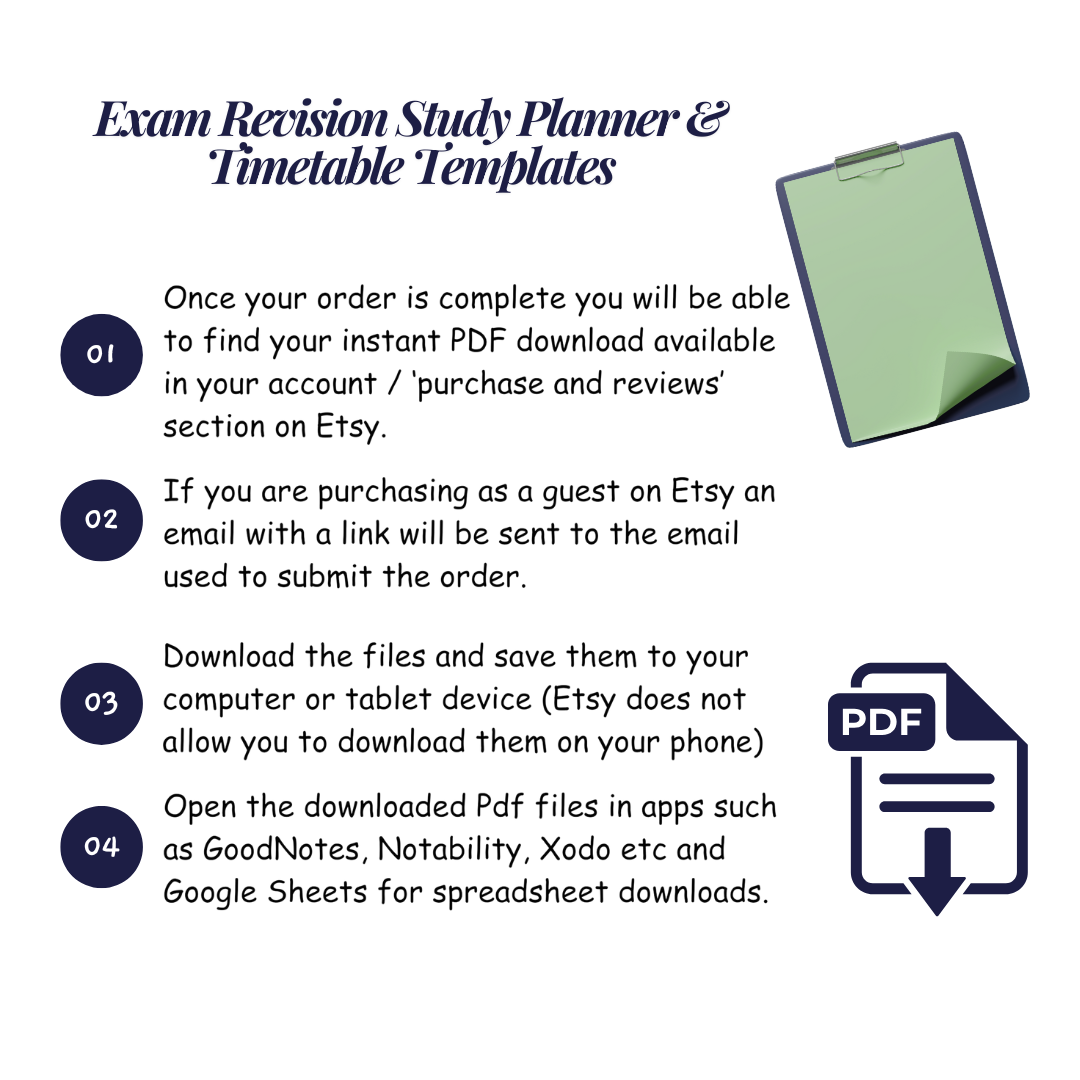 Exam Revision Study Sheets | Daily & Weekly Planner Templates | Timetable + Mind Map | Printable PDF | Google Sheets I GCSE A-Level Study