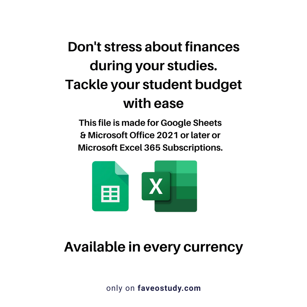 Budget for Students Spreadsheet Google Sheets Excel Template Digital Academic Financial Planner College University Finance Tracker Worksheet