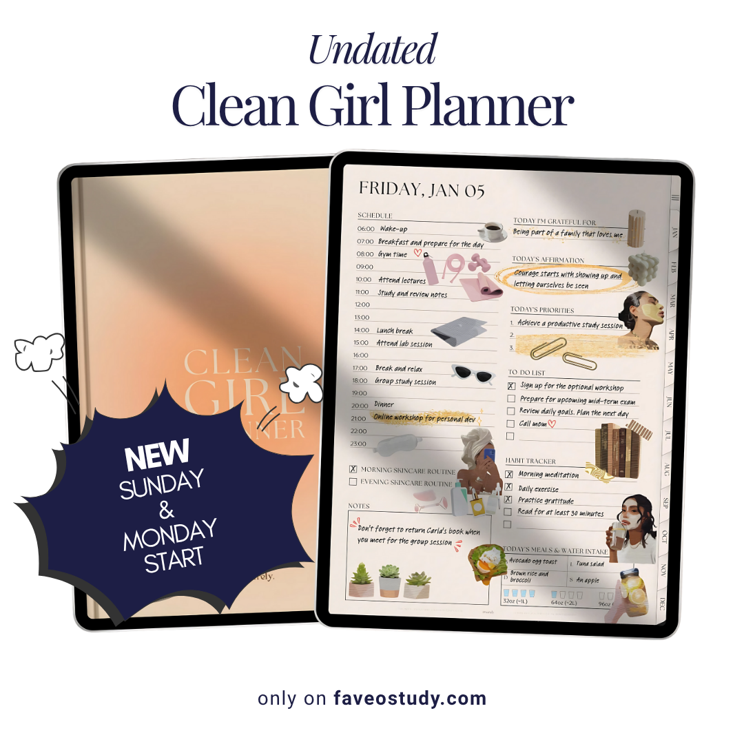 CLEAN GIRL Undated Digital Planner | Daily, Weekly, Monthly Goodnotes iPad Planner, Self-Care Planner, ADHD Friendly Planner, Meal Planner