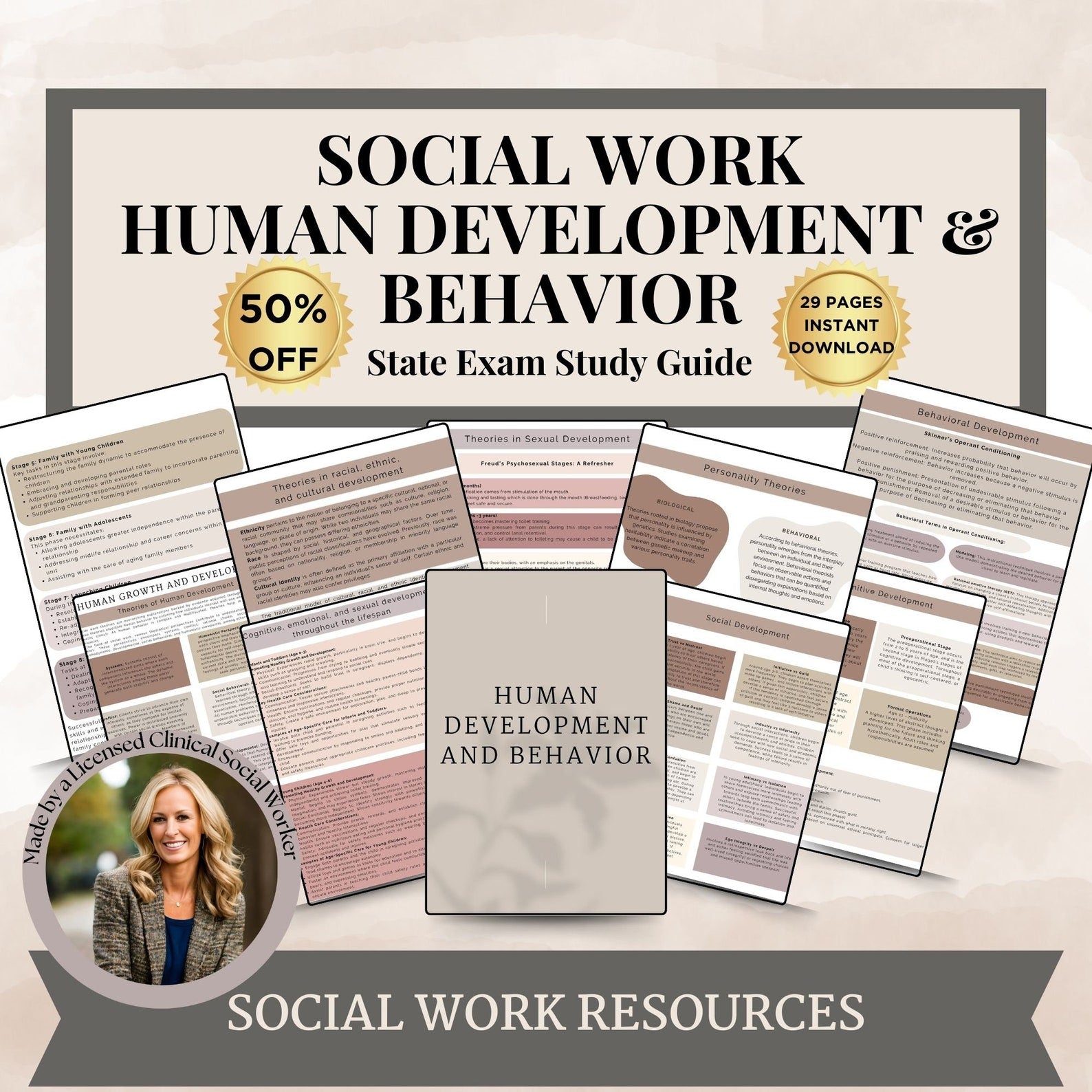 Social Work Study Guide,Human Development& Behavior,MSW Study Guide,lmsw lcsw exam,digital download,LCSW/LMSW study guide,therapist resource